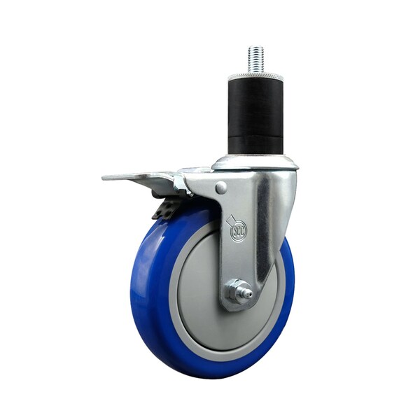5'' Blue Poly Swivel 1-3/4'' Expanding Stem Caster Total Lock Brake